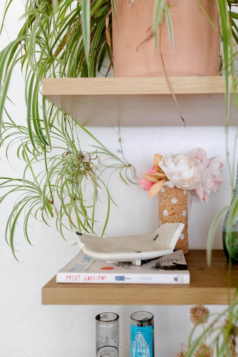 Plants on wood shelves