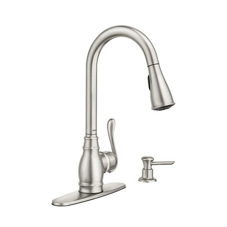 A Moen Annabelle kitchen faucet in chrome