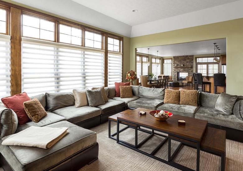 Sofa and coffee table in living room.