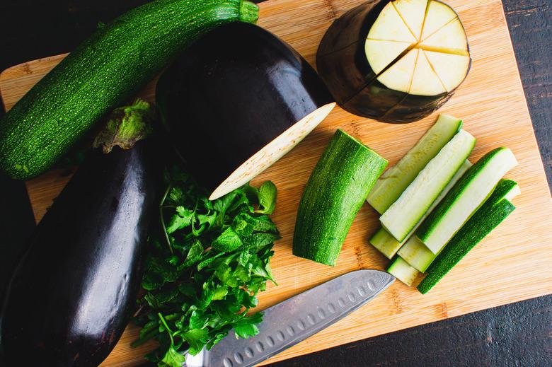 Cutting Aubergines and Courgettes into Wedges