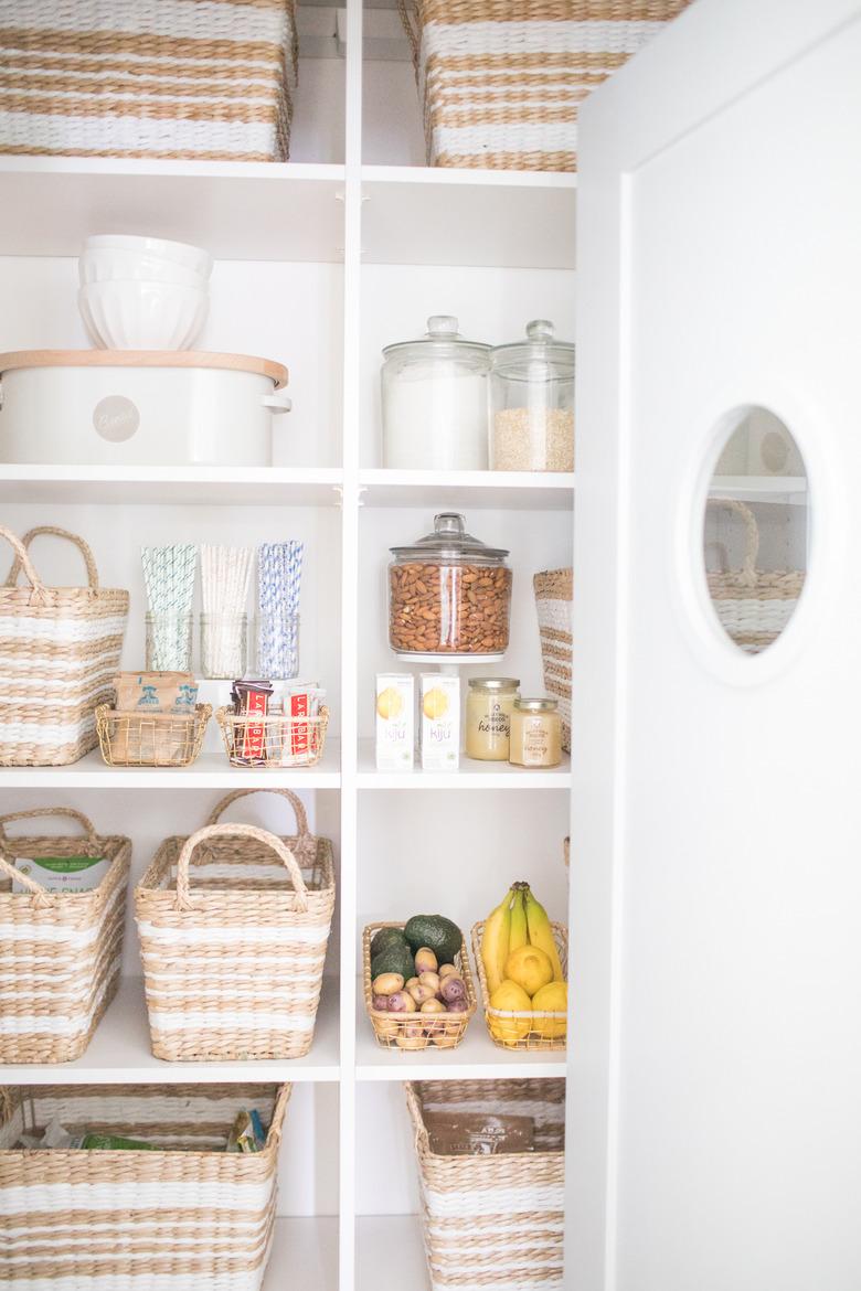 pantry with woven baskets