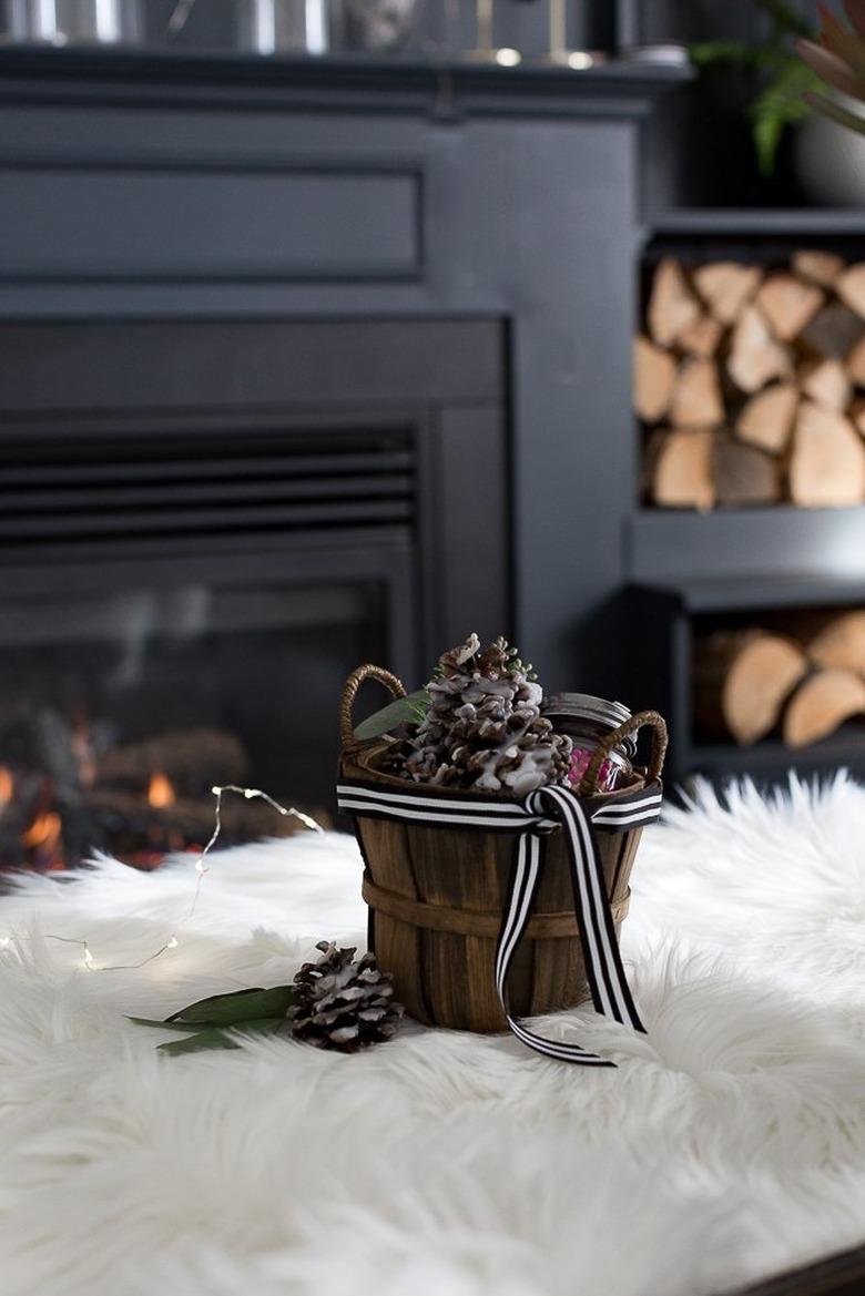 pine cone fire starter kit near fireplace