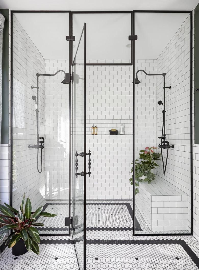 Black and white walk-in shower