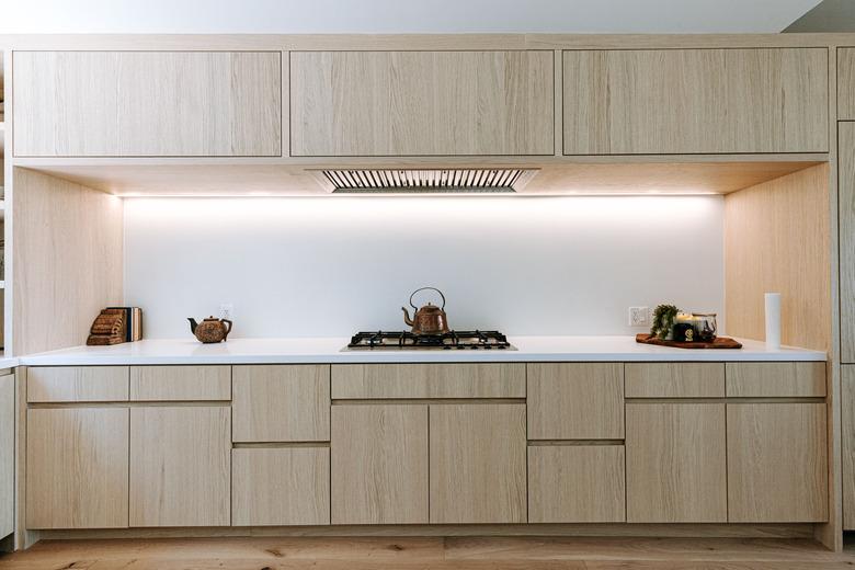 kitchen with light brown cabinets