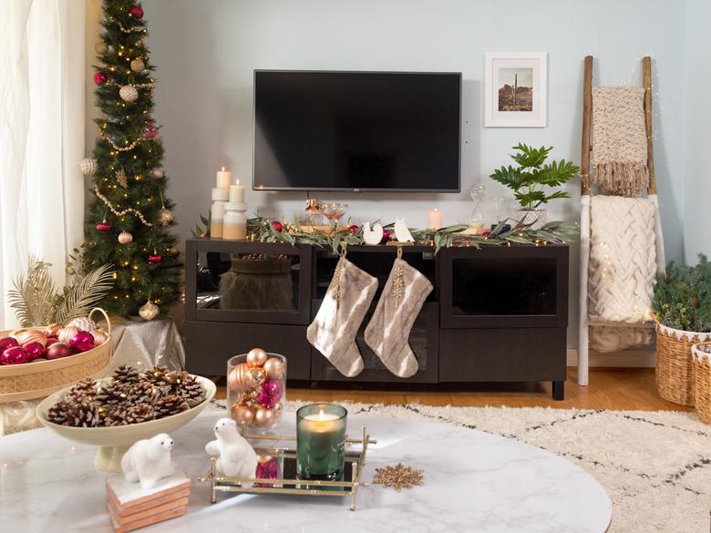 living room decorated for christmas