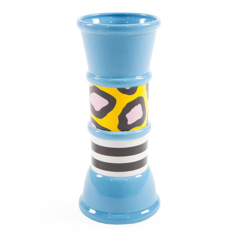 blue vase with patterns designed by Nathalie du Pasquier