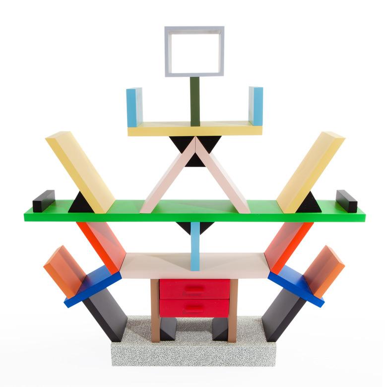 bookcase in memphis design style designed by Ettore Sottsass