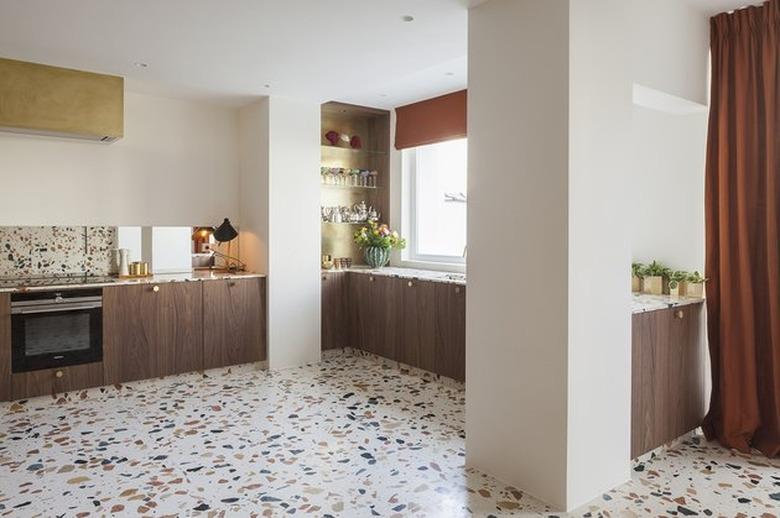 kitchen space with terrazzo floor