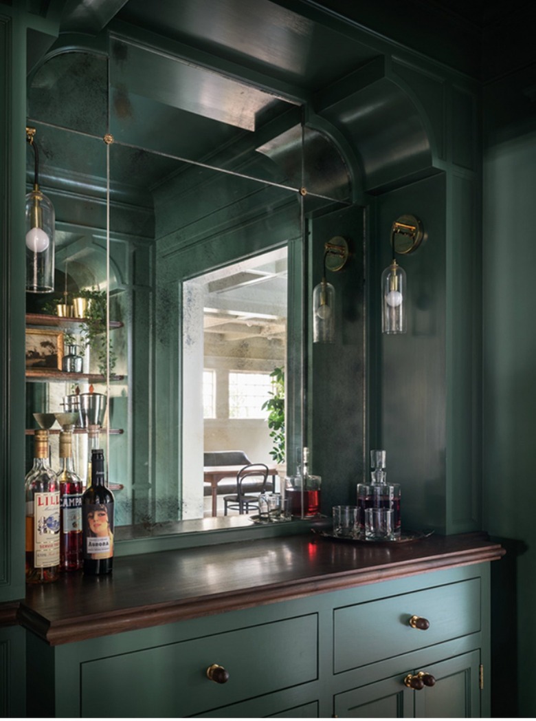 bar area with glass backdrop