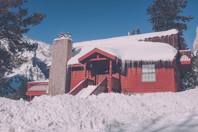 Snow-covered roof on a sunny day.