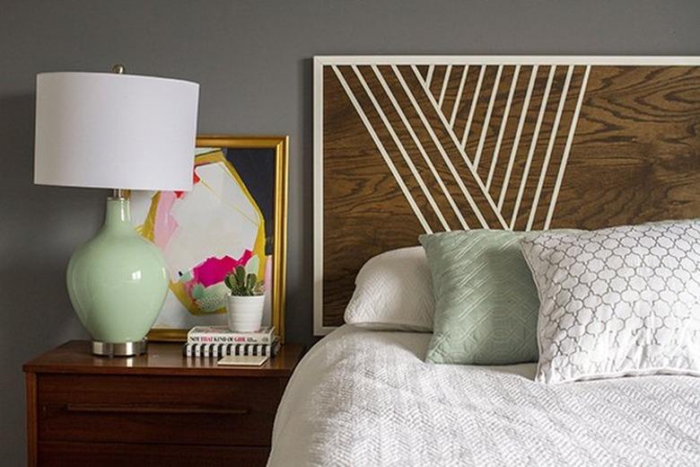 DIY mod painted headboard in bedroom