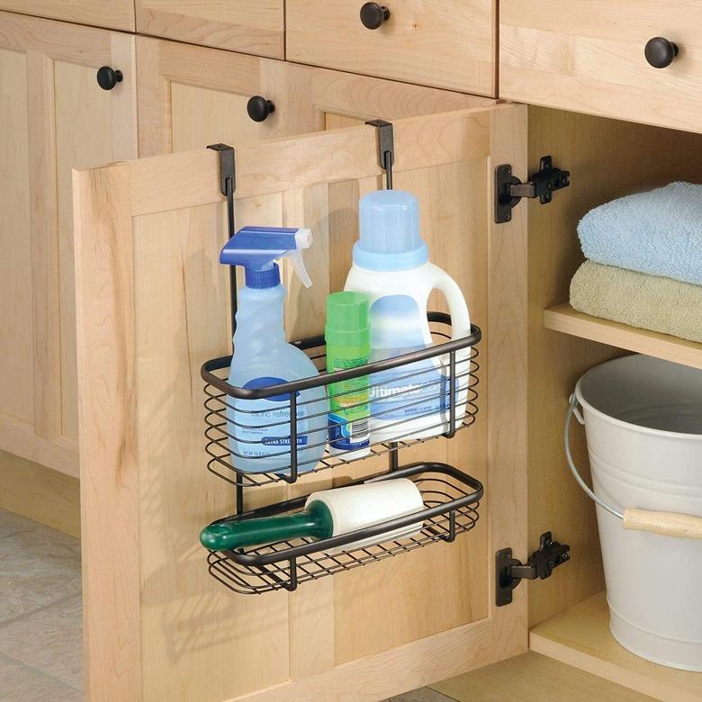 tiered metal over the cabinet door organizer