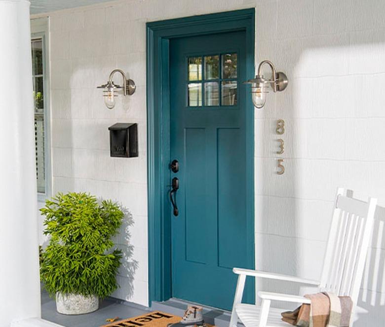 front porch with teal door