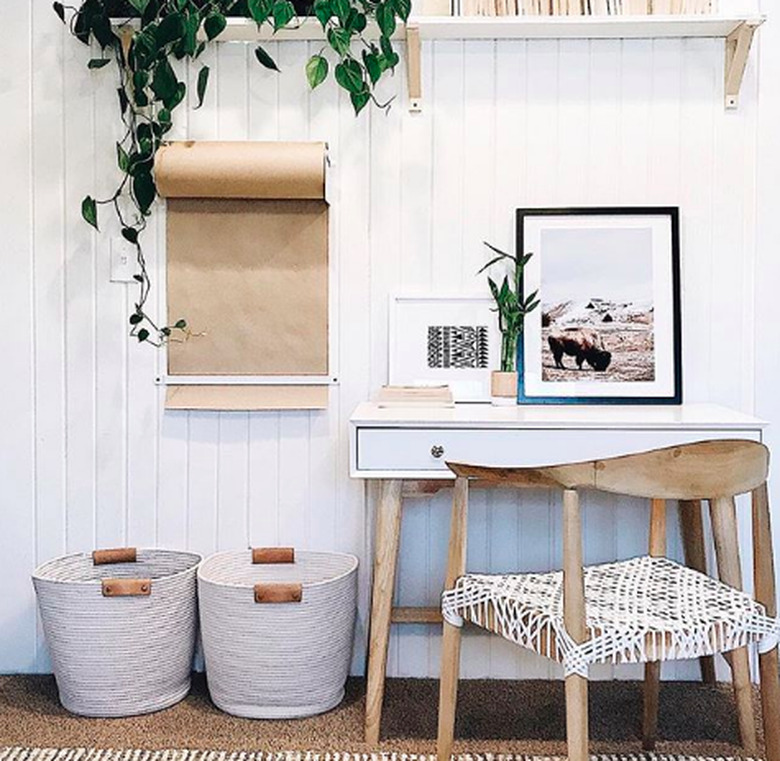 White and beige minimal office space