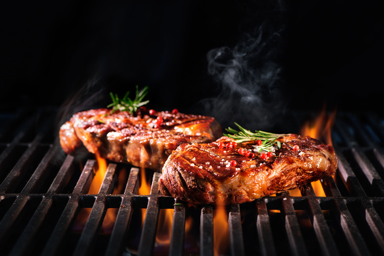 Beef steaks on the grill