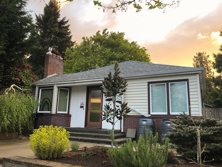 Straight on shot of a mid century bungalow 1940's style home in Portland, OR