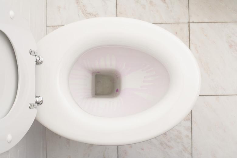 White toilet bowl on white bathroom floor.