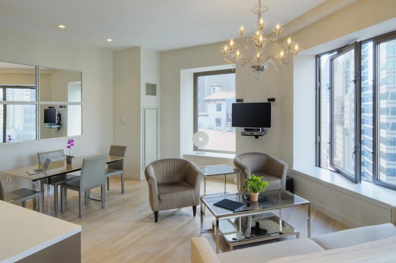 Dining table and armchairs in urban apartment