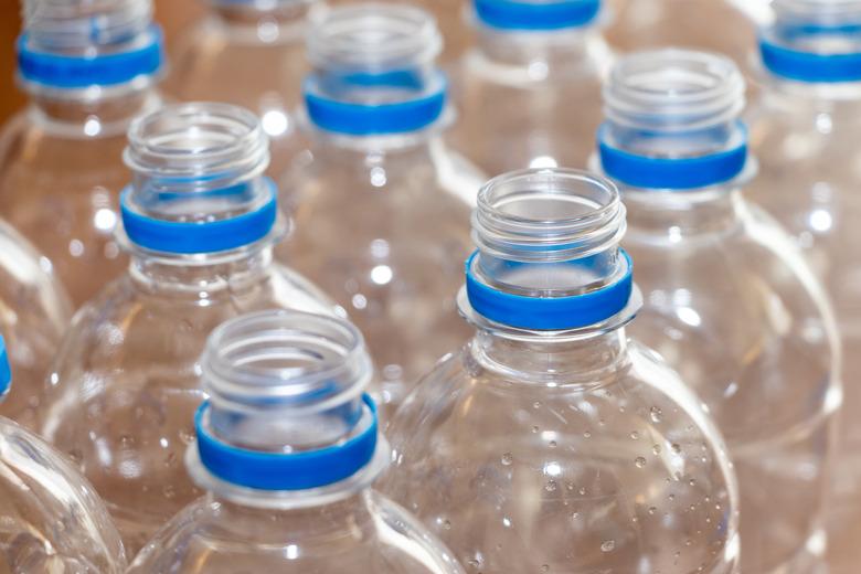 Closeup of empty plastic bottles.