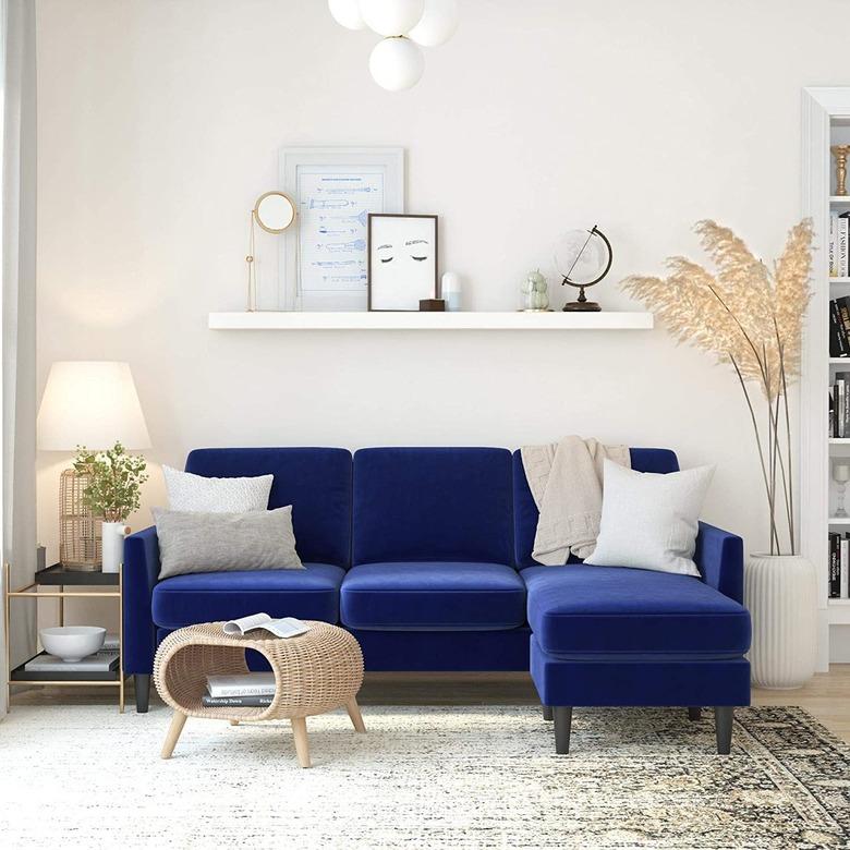 blue velvet sofa