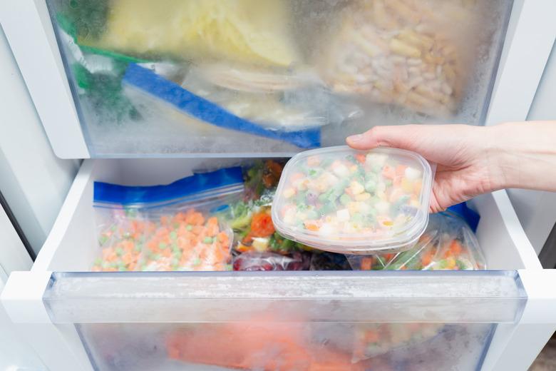 Frozen vegetables in a plastic bag. Healthy food storage concept.