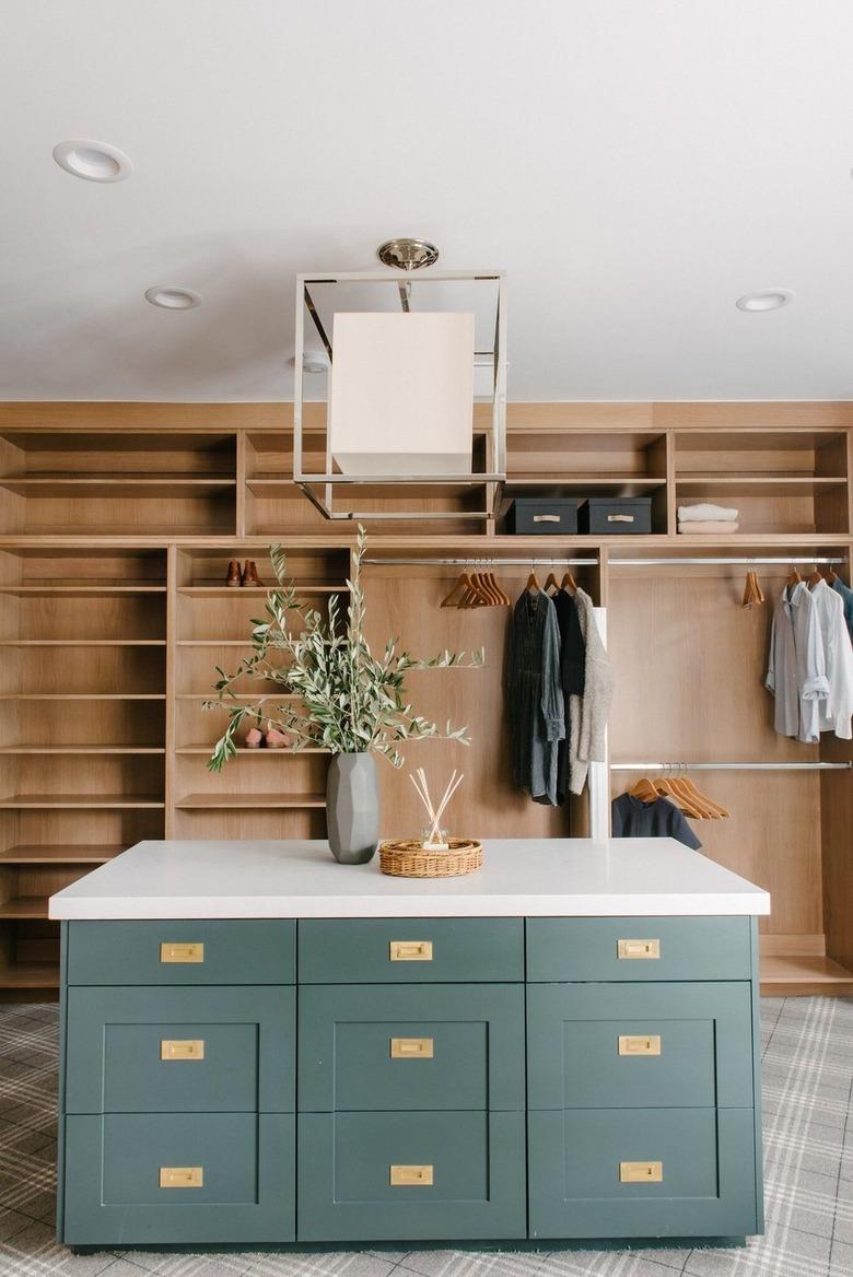 walk-in oak closet and laundry room