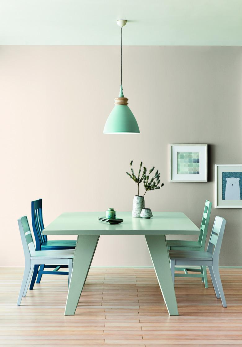 dining room space with mint furniture