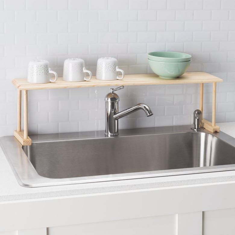 oak wood over  the sink storage shelf