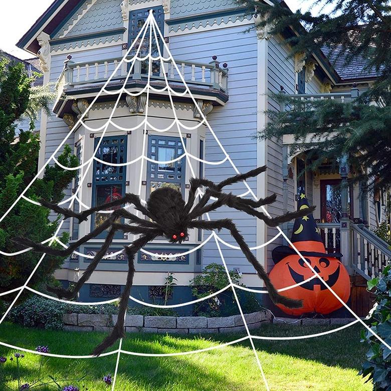 OCATO 200-Inch Halloween Spider Web and 59-Inch Giant Spider Decorations