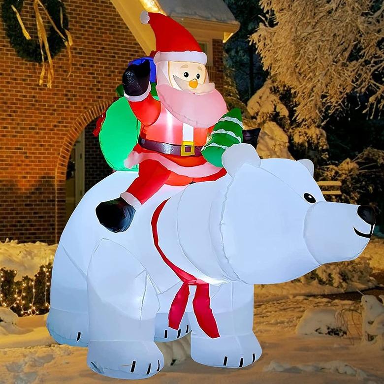 GOOSH 6-Foot Christmas Inflatables Santa Claus and Polar Bear