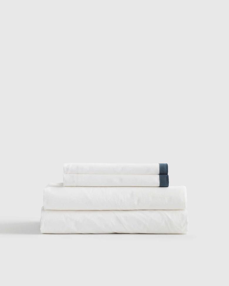 Quince Luxury Organic Sateen Border Sheet Set (Queen)