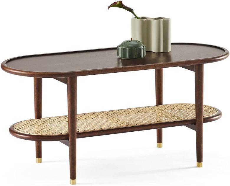 Harmati Walnut and Rattan Coffee Table