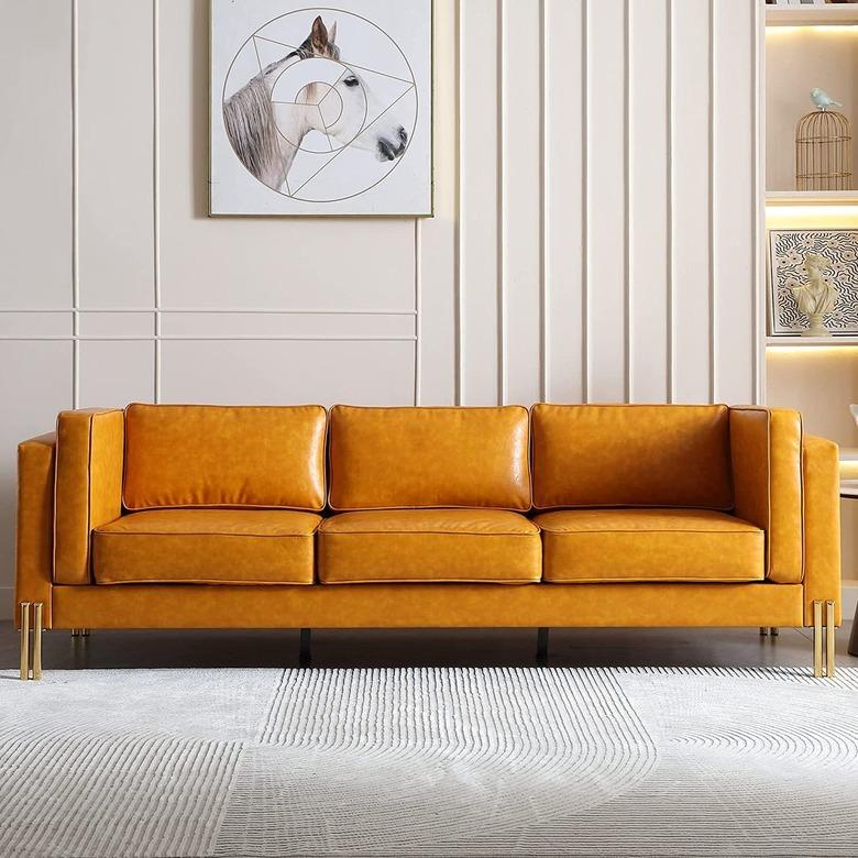 Hommoo Midcentury Modern PU Leather Couch