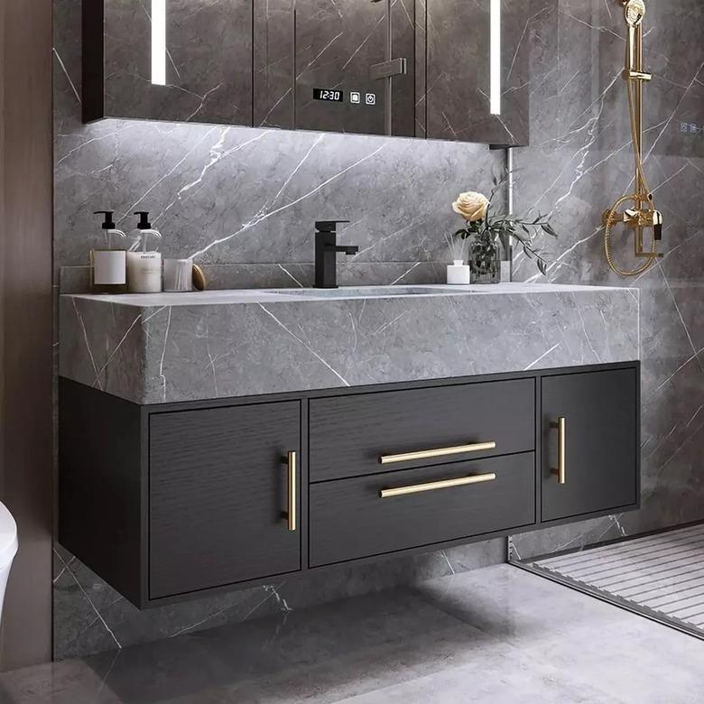 Homary Floating Black Stone Top Bathroom Vanity