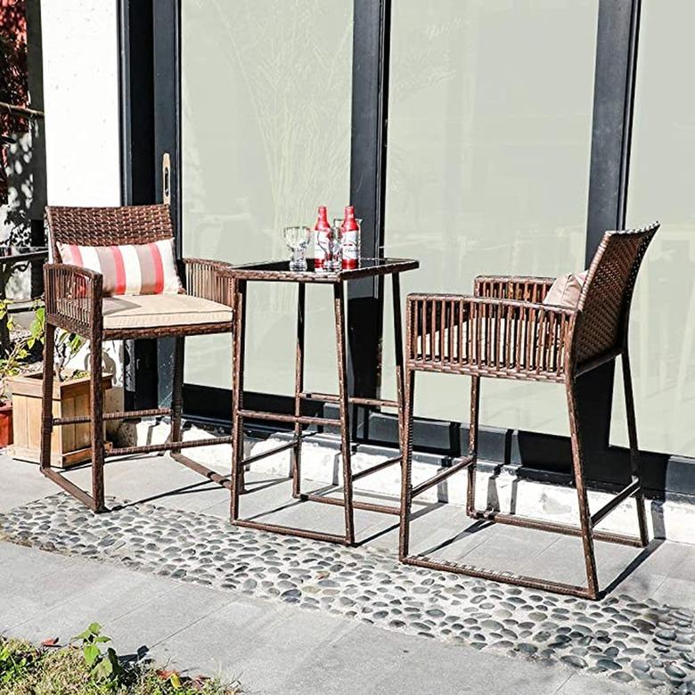 SUNSITT 3-Piece Outdoor Wicker Bar Height Table Set