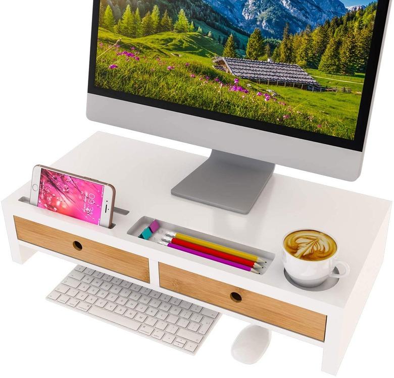 Zri Bamboo Computer Monitor Stand With Drawers