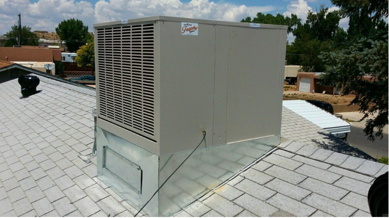 A rooftop evaporative cooler.