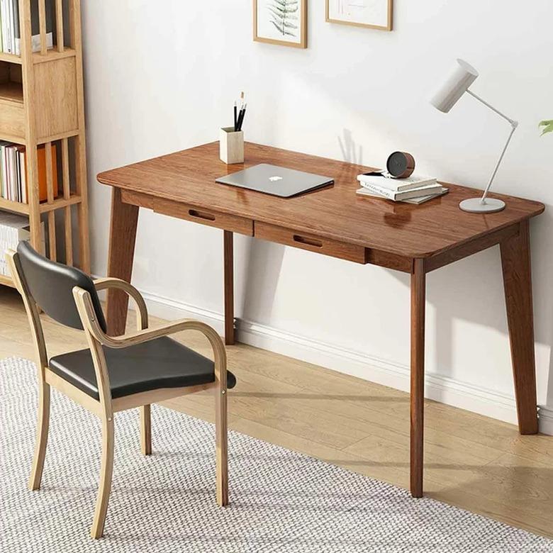 wood Scandinavian desk with two drawers and Nordic chair