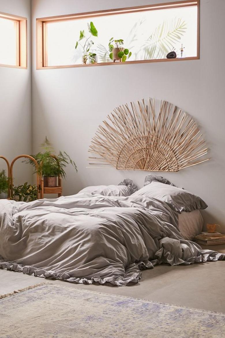 woven hanging art as Scandinavian headboard