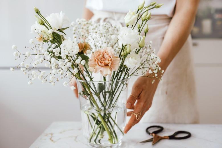 Beautiful bouquet of flowers in glass vase