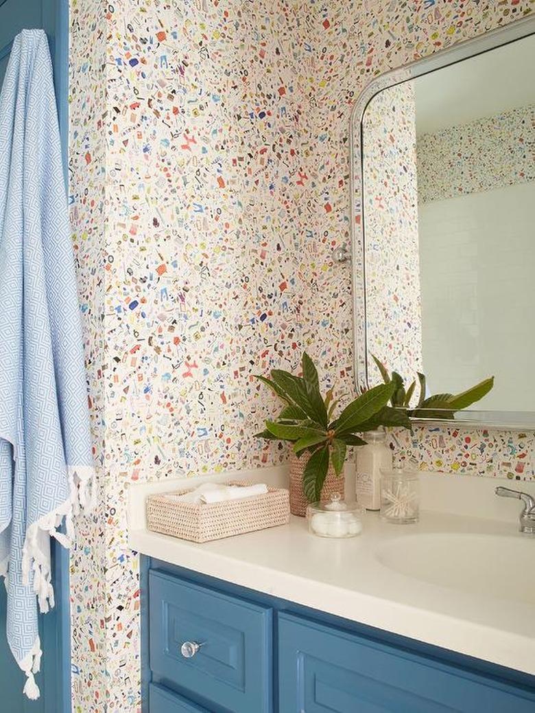 terrazzo-inspired small bathroom wallpaper