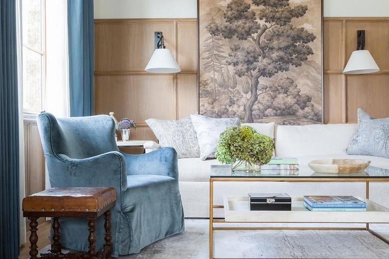 elegant living room with two-level coffee table