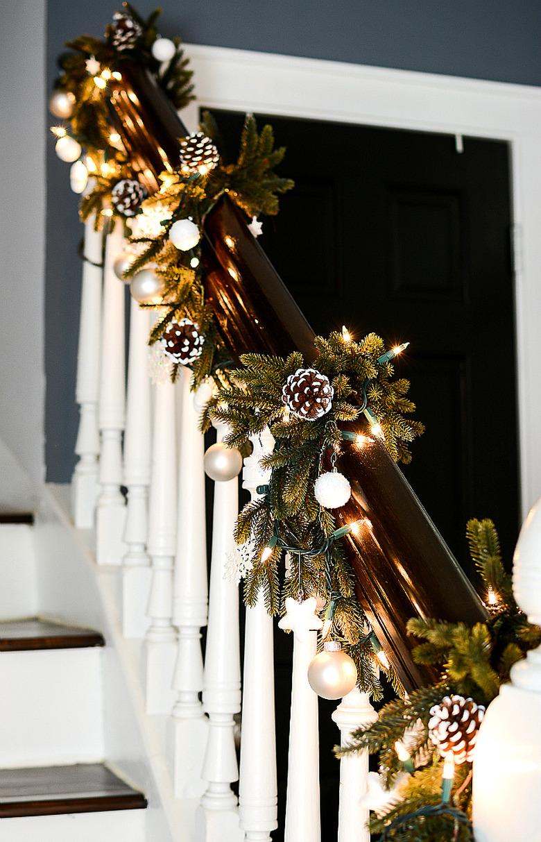 holiday decor on staircase