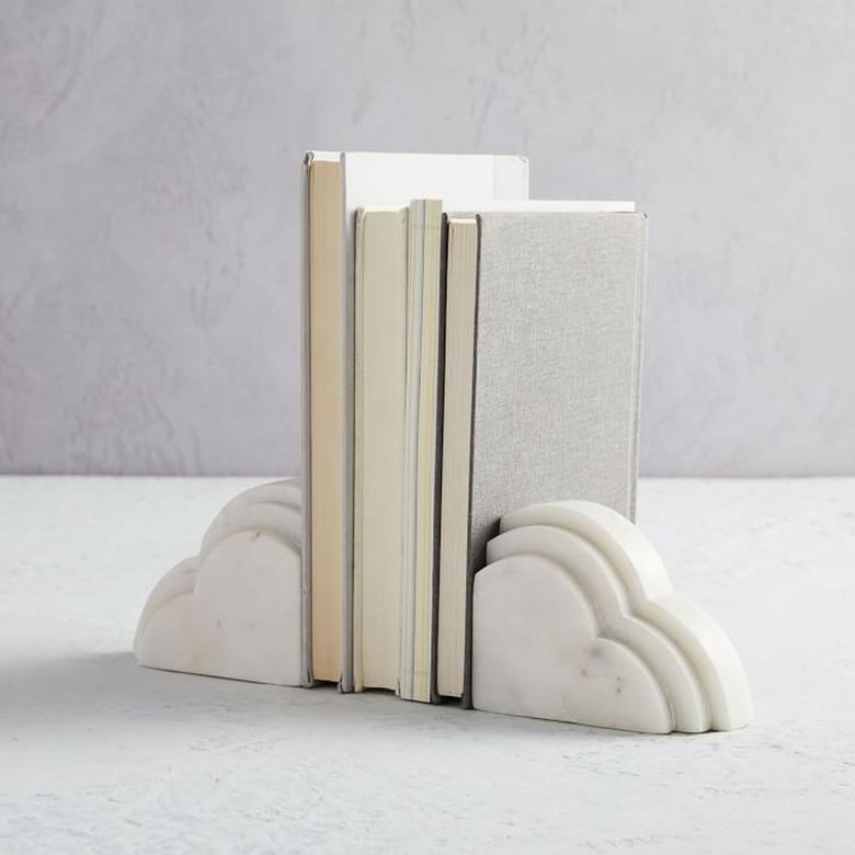 cloud marble bookends with books in between