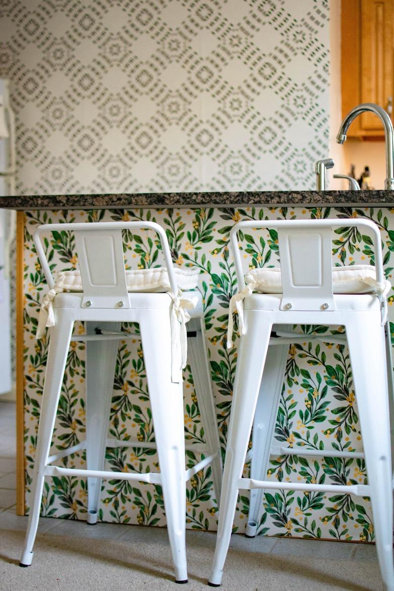 botanical kitchen wallpaper idea on island