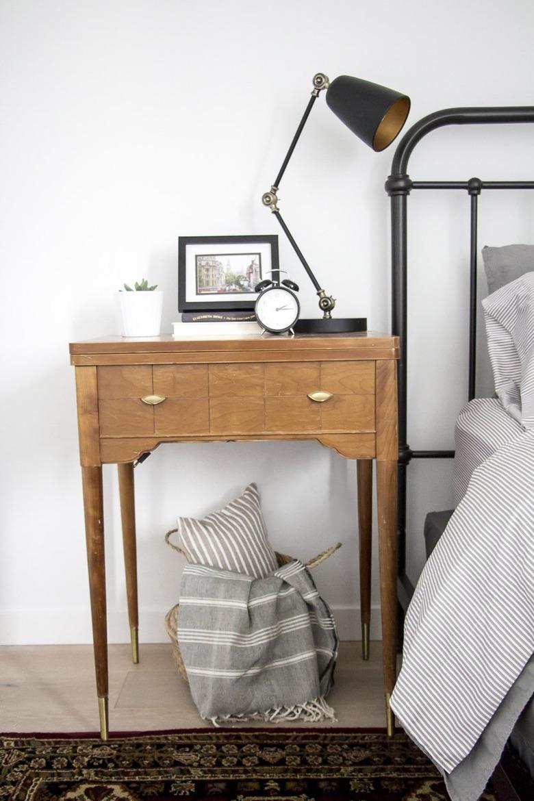 antique nightstand in vintage bedroom