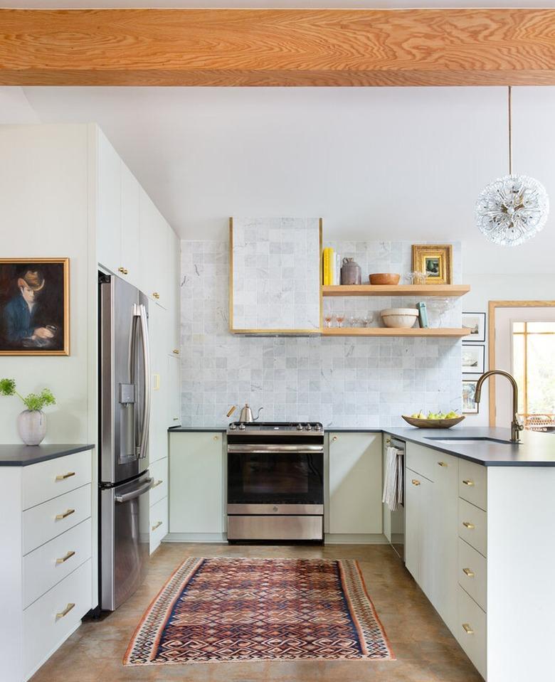 Craftsman kitchen with mint cabinets