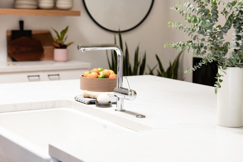 low-arc faucet on a kitchen island