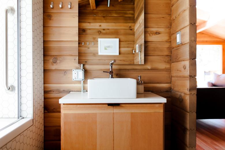 wood bathroom backsplash