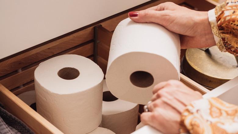 Toilet paper stored in drawer